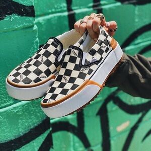 VANS Era Stacked Checkerboard Platform Slip On Shoes